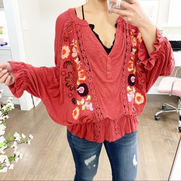 Free People Serafina Blouse Tunic Top in Sangria - Picture 5 of 8